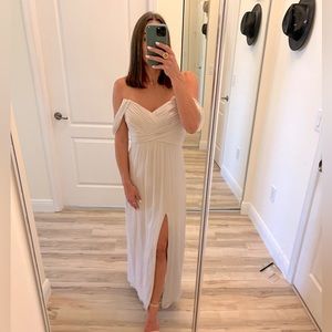 🤍 AMSALE Off the Shoulder Dove Gray Dress